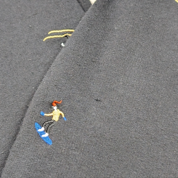 Loft Lou Grey Embroidered Skier Terry Sweatpants Medium Black Cotton Drawstring - Picture 2 of 16